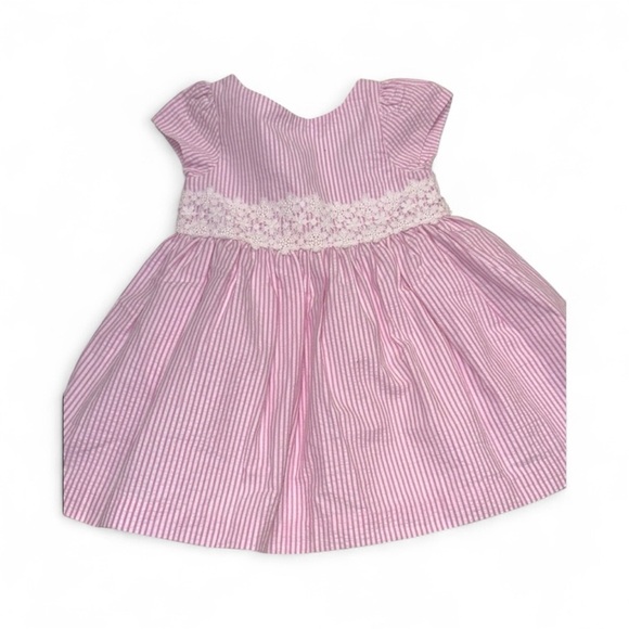 Ralph Lauren Pink Striped seersucker preppy little girls Dress size 9 months - Picture 1 of 7